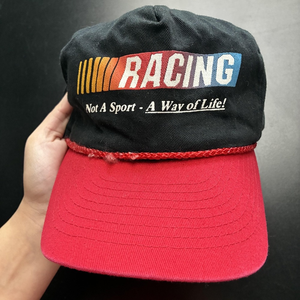 Vintage 90s Racing Hat Cap‎ Snap Back Black Red Rope Not A Sport Way Of Life!